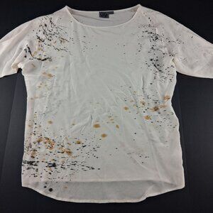 Chaser Short Sleeve Pullover Silk Blouse Women's Size Large Ivory Paint Splatter